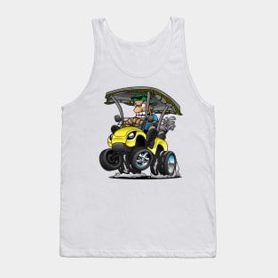 Funny Golf Cart Hotrod Golf Car Popping a Wheelie Cartoon Tank Top